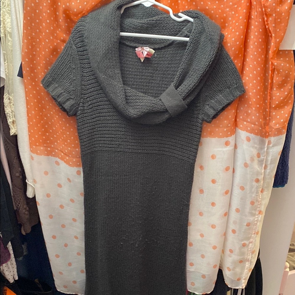 Gray Cowl Neck Sweater Dress